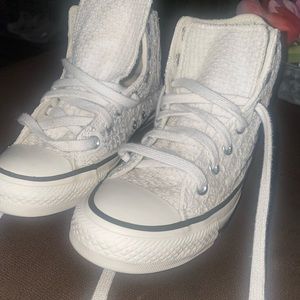 White high top floral converse